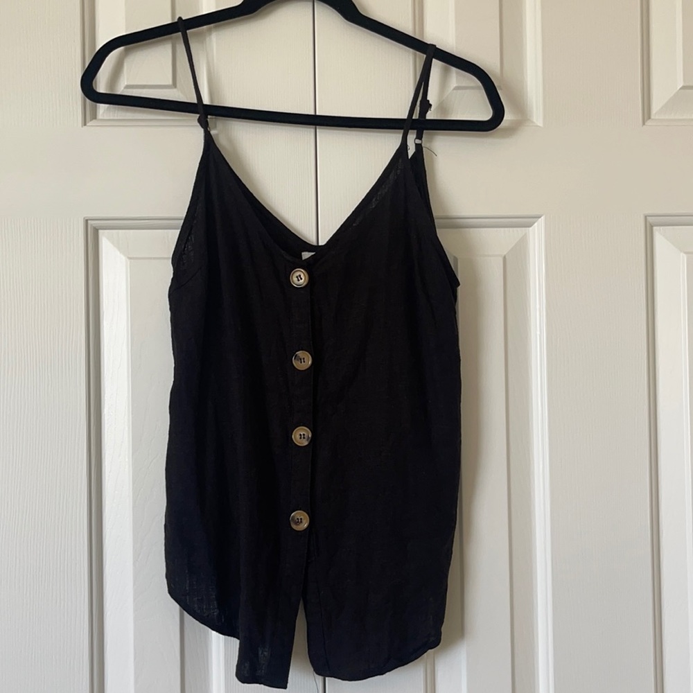 Black button down linen tank